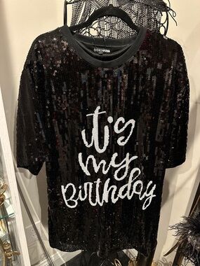 Black Sequin "It's My Birthday" Tee dress jersey dress
